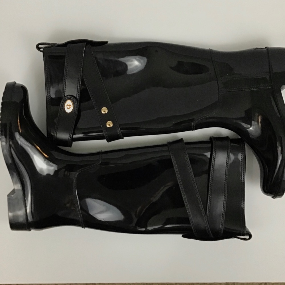 Coach Talia Black Strappy Tall Rain Boots Womens 6 - Picture 2 of 8